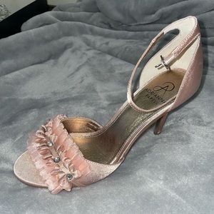 Adrianna Papell pink ruffle dress sandals